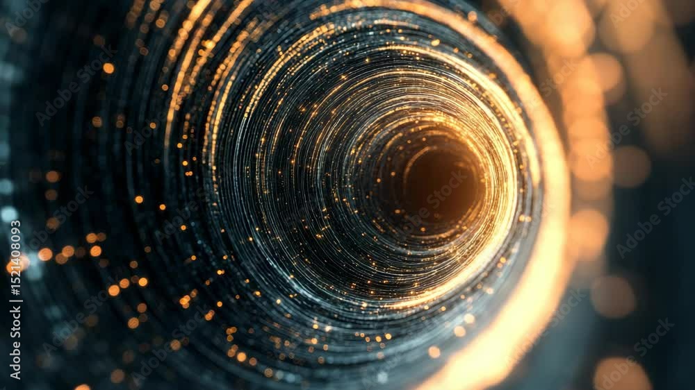 Poster Abstract vortex with glowing orange particles in a futuristic space tunnel