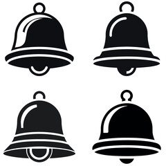 Four Black Bell Icons in Style, Different Designs for Use
