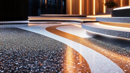 Intricate terrazzo flooring with multi colored aggregate chips and polished finish, sustainable construction material representing eco friendly design trends for modern interiors.