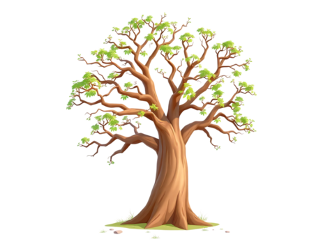 Detailed Illustration of a Large Oak Tree with Lush Green Foliage