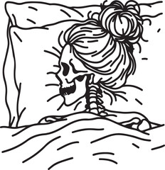 Female Skeleton with Messy Bun Cozy Line Art Vector