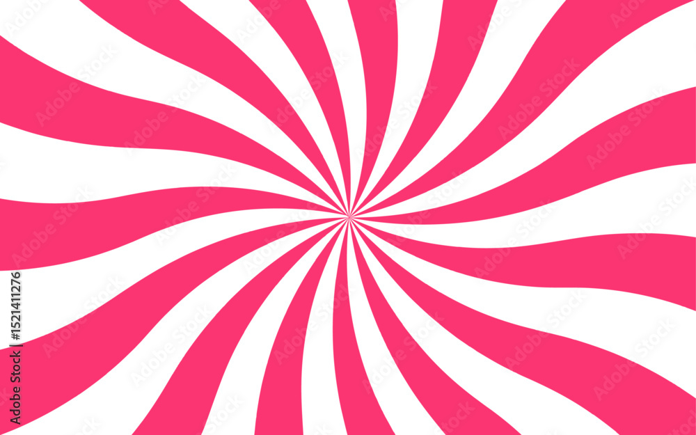 Fototapete Abstract vivid, radial spiral burst pattern with red and white curved rays. Dynamic and symmetrical, using bold movement and energy. Retro, psychedelic feel reminiscent of vintage pop art.