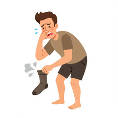Fototapeta premium Illustration of Man Removing Footwear Due to Bad Smell