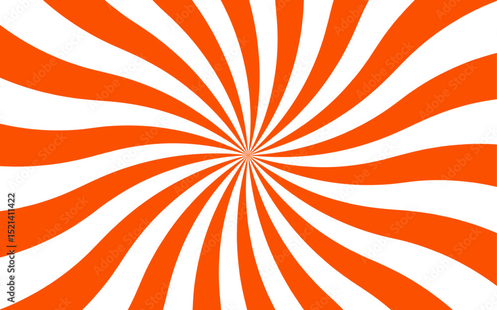 Poster abstract vivid, radial spiral burst pattern with red and white curved rays. dynamic and symmetrical,