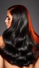 Elegant Black Hair with Wavy Texture and Radiant Shine, Embodying Dramatic Beauty and Style