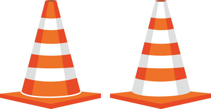 vector icon of a traffic cone with orange and white stripes, perfect for road safety, alerts, and construction zone illustrations.