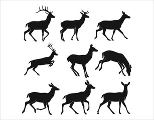 Obraz premium Vector Silhouette Set of Deer – Simple and Clean