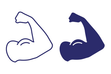 Biceps icon. Muscle man's arm sign. Strength symbol. Gym power pictogram. Bodybuilding illustration. Power and motivation concept for sports and exercise.