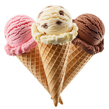 Three colorful chocolate milky ice cream cone
