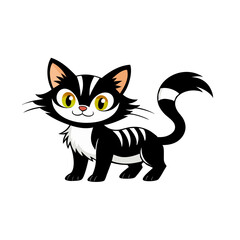 Obraz premium halloween cat, Cartoon black and white cat standing and smiling cute halloween, vector, silhouette, illustration, horizontal, isolated assets, on transparent background