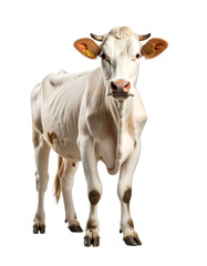 Dairy Cow: A full shot showcases a healthy dairy cow standing, exuding the natural beauty of the countryside. Its coat is mostly white.