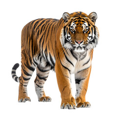 Fototapeta premium Majestic Tiger Portrait: A striking tiger stands confidently, its powerful physique and captivating gaze commanding attention in a stunning display of wild beauty. 
