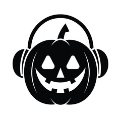 Halloween Pumpkin with Headphones Black