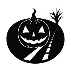 Spooky Halloween Pumpkin on a Road Illustration