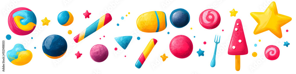 Poster png colorful pop art objects, element set on transparent background