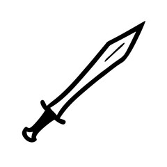 Monochrome vintage icon sword. Simple shape for design logo, emblem, symbol, sign, badge, label, stamp. Hand drawn vector illustration. 