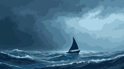 sailboat on the sea during storm