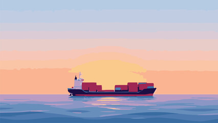 Obraz premium cargo ship at sunset