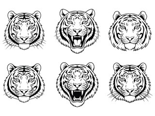 Obraz premium Tiger head liner set illustration with animal face silhouette in vector style