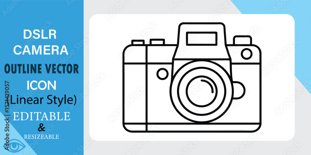 Poster editable dslr camera outline vector icon linear style design