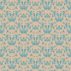 Fototapeta premium Symmetrical Floral Pattern in Teal and Beige for Wallpaper, Packaging Design, Textile Applications, and Digital Backgrounds