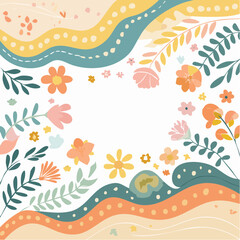 Vector illustration in simple wavy and groovy naive style, flowers and plants, floral frames and modern wall art prints, posters, placards, packaging, little icons and signs for branding