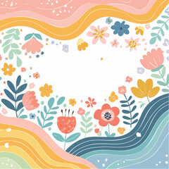 Vector illustration in simple wavy and groovy naive style, flowers and plants, floral frames and modern wall art prints, posters, placards, packaging, little icons and signs for branding