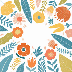 Vector illustration in simple Matisse naive and hippie groovy style, flowers and plants, floral botanic hand drawn design templates, frames and modern art prints, posters and placards