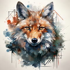 Abstract Fox Art with Geometric Lines