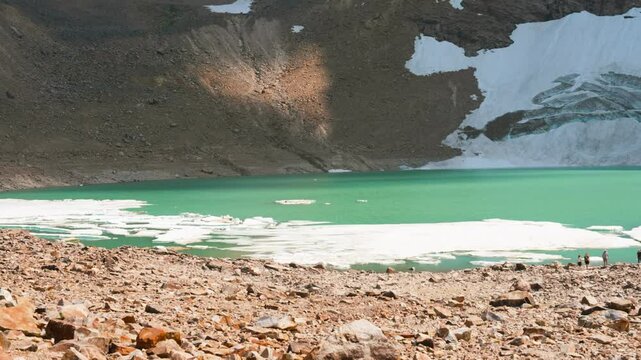Edith Cavell Lake in Jasper National Park, surrounded by majestic mountains and glaciers