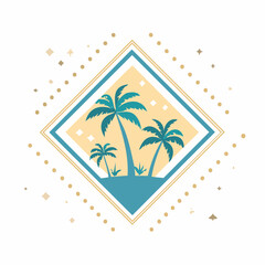 Vector logo and print design templates, summer palms, tropical hand drawn illustrations, palm trees boho elements, grid patterns and prints with square elements for social media and posts, stationery