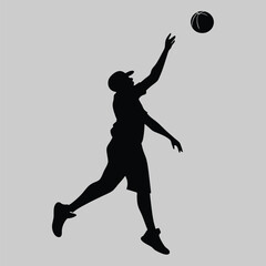 a person tossing a ball in the air silhouette vector design art and illustration