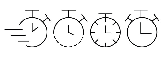 Timer icon set. Alarm clock symbol. Watch countdown vector illustration. Stopwatch sign.