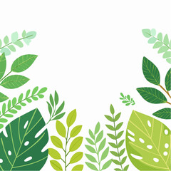 Vector illustration in simple flat style with copy space for text - background with plants and leaves