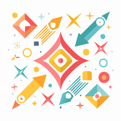 Vector set of minimalist design elements, futuristic shapes and geometric figures and stars - abstract background elements for branding, packaging, prints and social media .