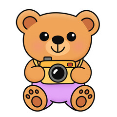 Cute Cartoon Bear Holding a Camera