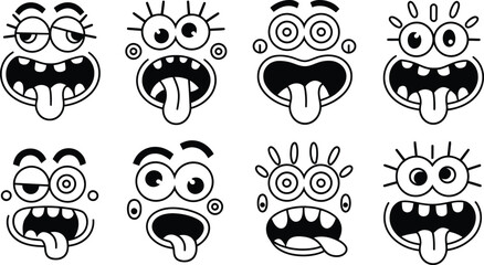 Funny Cartoon Faces Vector Set - Silly Doodle Expressions Icons
