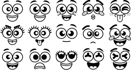 Cartoon Emoji Faces Vector Set, Expressive Comic Emotions Illustration