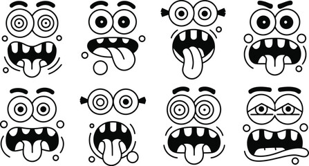Funny Cartoon Faces Vector Set - Silly Doodle Expressions Icons
