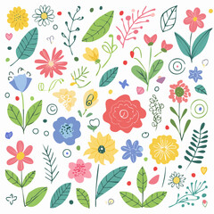 Vector set of minimalist design elements, flowers, doodles, scribbles - abstract background elements for branding, packaging, prints and social media