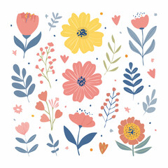 Vector set of minimalist design elements, flowers, doodles, scribbles - abstract background elements for branding, packaging, prints and social media