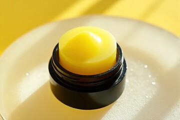 Yellow Moisturizer and Serum Combo on Wooden Surface with Green Background