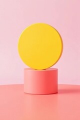 Yellow Circle on Pink Cylinder in Minimalist Landscape