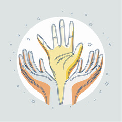 Vector set of icons and simple linear illustrations, hands and gestures, poster, logo, print design template, hand drawn hands in minimal modern art style, stickers for social ...