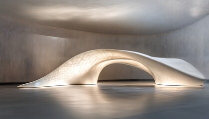 A smooth, sculpted reception desk in a modern interior.