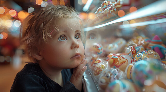 Enraptured Child Gazing at Toy Wonderland