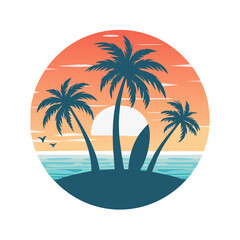 Vector logo and print design templates, summer palms, tropical hand drawn illustrations, tropical surfing concept, vacation and travel, palm trees and ...