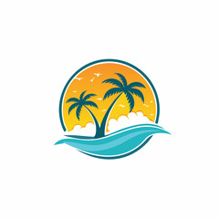 Vector logo and print design templates, summer palms, tropical hand drawn illustrations, tropical surfing concept, vacation and travel, palm trees and ...