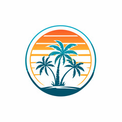 Vector logo and print design templates, summer palms, tropical hand drawn illustrations, tropical surfing concept, vacation and travel, palm trees and ...