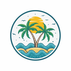 Vector logo and print design templates, summer palms, tropical hand drawn illustrations, tropical surfing concept, vacation and travel, palm trees and ...